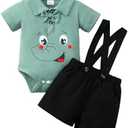 SUNNY PIGGY Toddler Boy Clothes Kid Summer Outfits Baby Button Dress Polo Shirt Romper Shorts Set 0-5T Beach Wedding Birthday Size 3-6 M
