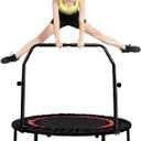 Kanchimi 550 LBS Foldable Mini Trampoline, 40" Fitness Trampoline Without armrests/U Shape Adjustable Foam Handle, Stable&Quiet Exercise Rebounder for Adults Indoor/Outdoor Workout