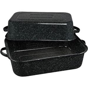 Granite Ware 21-Inch Covered Rectangular Roaster - Enamel Steel Cookware, Nonstick & Chemical-Free, Dishwasher Safe - 25 Lb Capacity, Large Roasting Pan for Meats, Poultry, Vegetables (Speckled Black)