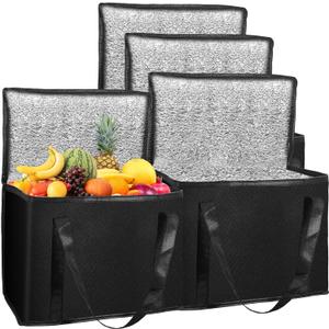 4Pk Insulated Grocery Bags, Large Cooler Bag for Groceries, Heavy Duty Insulated Shopping Bag Cooler Tote Bags with Zippered Top, Food Delivery Bag for Hot Cold Frozen Food,Travel,16"x12.2"x10.2"
