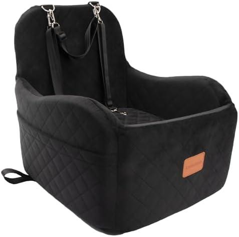 Lealchum Dog Booster Car Seat for Small/Medium Dogs Up to 35lbs,Elevated Cushion Fits in Front/Back Seat,Fully Detachable and Washable,2 Storage Pockets & Dog Leashes,Easy to Install(Black,Medium)