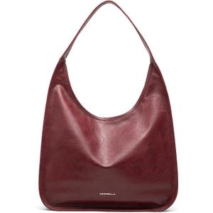 NEWBELLA Hobo Purse, PU Leather Shoulder Bag, Tote Handbag for Work and Travel (Burgundy)