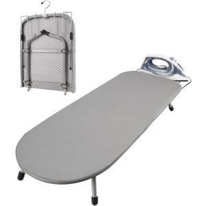 Small Ironing Board with Iron Rest, Tabletop Ironing Board, Metal Mesh Panel with Cotton Cover, Foldable Mini Iron Board for Small Space, 32 x 12IN (Gray)