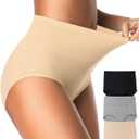 EIGGAM Tummy Control Underwear Soft High Waisted underwear Full Coverage Briefs Breathable Postpartum Cotton Womens Panties (L)