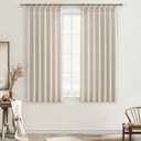PleatedDrapes Semi Sheer Curtains 63 Inch Length 2 Panel Set for 64 inch Small Windows, Ceiling Track System Rustic Country Natural Linen Blend Light Filtering Curtains Privacy Pinch Pleated Back Tab