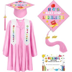 Bokon 4 Pcs 2026 Kindergarten Preschool Graduation Cap and Gown with Tassel Graduation Stole and Certificate for Toddler Kids (Pink)