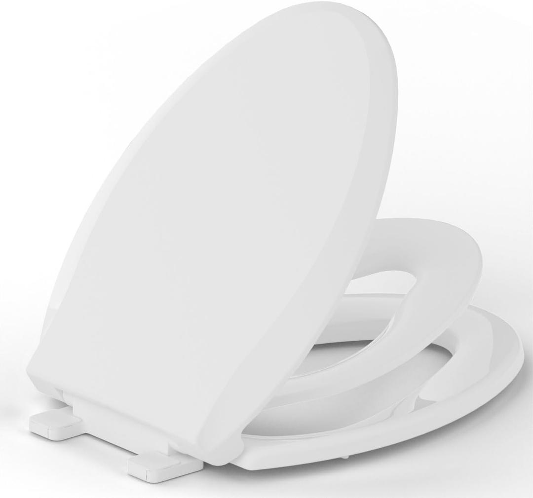Toilet Seat With Toddler Seat Built in, ELONGATED, Slow-Close, Potty Training For Kids, Easy To Install And Clean, Toddler Toilet Seat Attachment, Never Loosen, White, Oval(18.5")