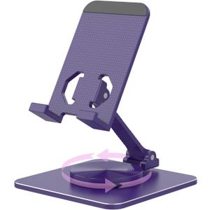 Cell Phone & Tablet Stand for Desk, Aluminum Adjustable Holder for iPhone, iPad & Smartphones || Foldable Mount with 360 Swivel, Stable Base & Portable Design for 49.7in Devices, Purple