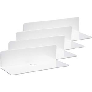 IEEK 9 Inch Acrylic Floating Shelves Set of 4,Small Wall Display Shelf for Bluetooth Speakers/Security Cameras/Nintendo Switch/Action Figures,Damage-Free Wall Shelves Stick-On Shelf,White (White With Adhesive Tape)