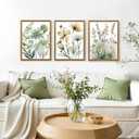 SYWENNOI Wood Framed Green Botanical Canvas Wall Art, Boho Floral Watercolor Art Wall Decor, Minimalist Flower Pictures Poster Prints for Bedroom Bathroom Living Room Ready to Hang 12x16 Inches