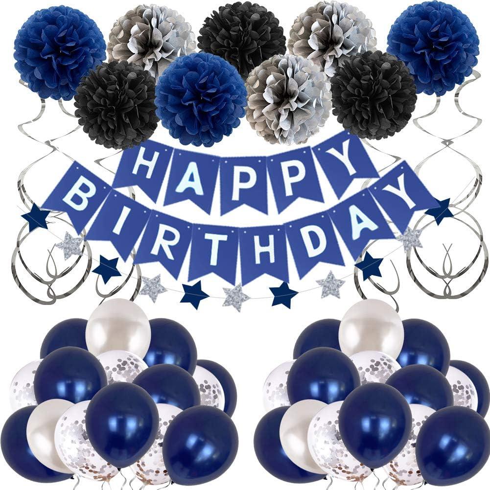 Birthday Decorations for Men Women Boys Girls - Blue Party Decor With Happy Balloons - Suitable for 16th 20th 25th 30th 35th 40th 50th 60th 70th (Blue)