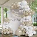 137pcs Pearl White Balloon Arch Kit Double Layer Sand White Balloons with 610Pcs Pearl Stickers, Neutral White Balloon Garland for Wedding Bridal Shower Baby Shower Birthday Engagement