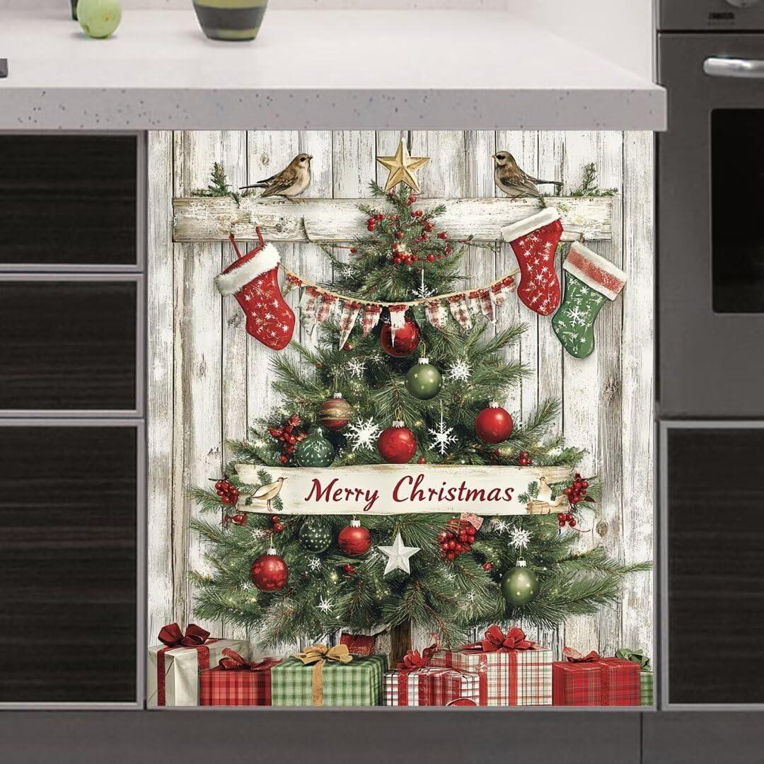 Christmas Tree Magnet Dishwasher Cover Merry Christmas Vinyl Decal for Dishwasher, Xmax Tree Fridge Magnetic Skins Cover, Magnetic Dishwasher Sticker - Magnetic 23" x 26"