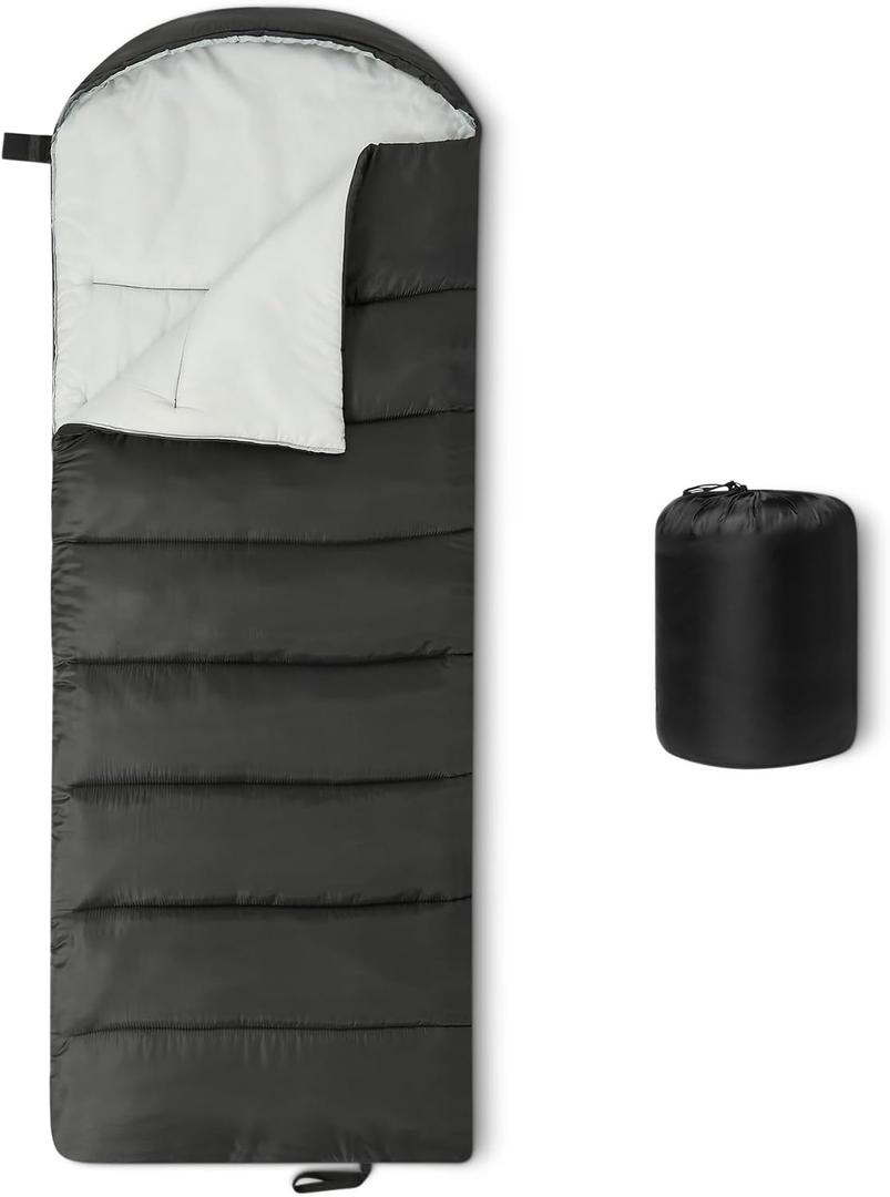 Amazon Basics Sleeping Bags for Adults, Camping Essentials, 35 Degree F / 0 Degree C Rated, Black/Gray, 84 x 31.5, 1 person
