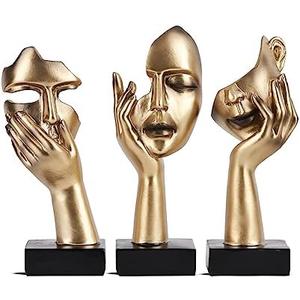 oliruim 3 Pcs Thinker Small Statue Set - Black Gold Abstract Art Figurines Home Living Room Aesthetic Decor Floating Shelf Coffee Table Office Desk Bathroom Counter Decor (3 Pcs Gold, 6")