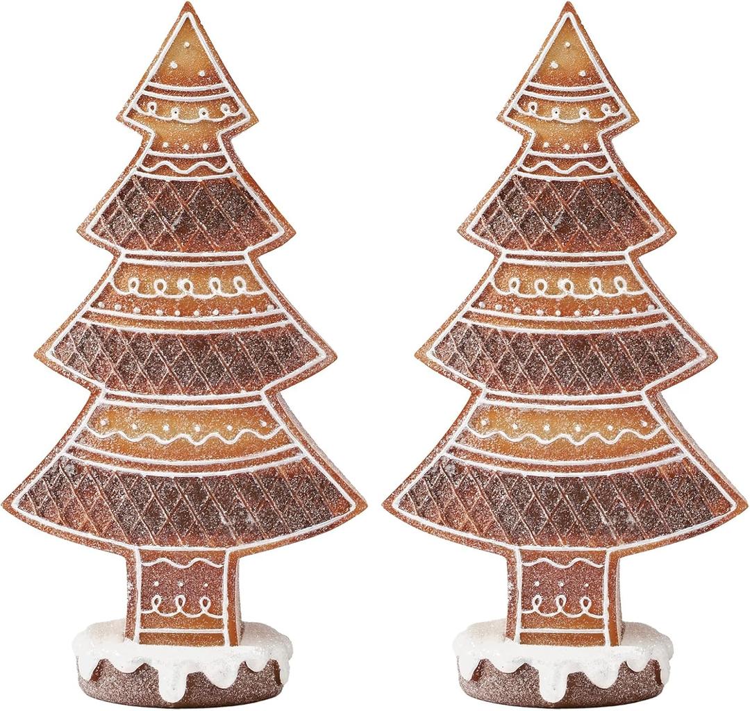 WDS WONDROUS Gingerbread Christmas Tree Collectible Figurines Christmas Decorations, Set of 2 Gingerbread Xmas Trees Decor Party Decoration Gift for Table Centerpiece Desktop