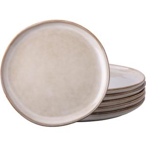 AmorArc Ceramic Dinner Plates Set of 6, 10.5 Inch Handmade Reactive Glaze Stoneware Plates, Rustic Shape Dinnerware Dish Set for Kitchen, Microwave & Dishwasher Safe, Scratch Resistant-Cappuccino