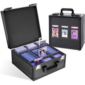 Graded Card Storage Box for PSA with TSA Lock, Aluminum Alloy Trading Card Case with Display Window, Slab Case with 8 Removable Dividers for CGS, BGS, Top Loaders and Sports Cards (Black)