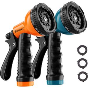 2 x Garden Hose Nozzle Sprayer: 2 Pack 10 Watering Patterns Spray Nozzles Heavy Duty Hose Head Hose Attachment (BlueOrange)
