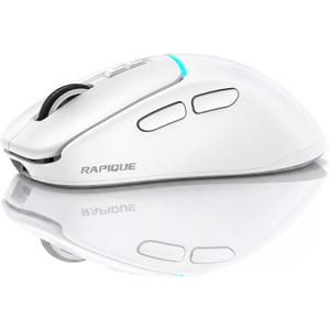 RAPIQUE Wireless Mouse for Laptop, Dual Bluetooth & 2.4G, Multi-Device for 3 Devices, USB-C Rechargeable, Quiet Click, 4 DPI Levels up to 3200, Ergonomic Right-Hand Mouse for MacBook, PC - White