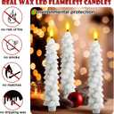 Funtery 12 Pcs LED Flameless Christmas Tree Taper Candles, 9.7" Real Wax Battery Operated Candlestick Lights with Remote Timer and 3D Flickering Flame for Home Decor(White,Classic)