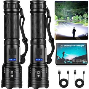 Bitlyle Rechargeable LED Flashlights High Lumens, 99, 000 Lumens Super Bright Flashlight 7 Modes w/ COB Work Light, Powerful Flash Light for Outdoor Emergency Hiking Camping