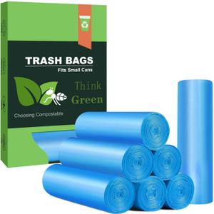 Small Trash Bags, AYOTEE 4-6 Gallon Compostable Garbage Bags, 4 Gallon Trash Bags, Unscented Leak Proof Biodegradable Bags Wastebasket Liners, Bathroom trash bags, Compost Bags (100 Counts, Blue)