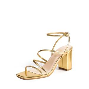 DREAM PAIRS Women's Heels Chunky Block Strappy Square Open Toe Ankle Buckle Heeled Sandals Wedding Party Dress Shoes Indie,Size 11,Gold-Pu,SDHS2428W