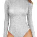 Nlife Womens Mock Turtle Neck Shiny Bodysuit Sparkly Tops Long Sleeve Bodysuits Sparkle Jumpsuit