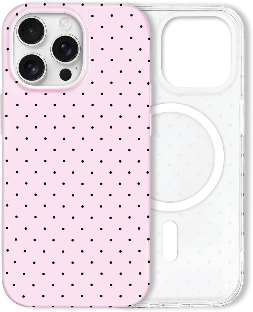Hython for iPhone 13 Pro Case Cute Polka Dot Aesthetic Design Simple Cover 6.1", Thin Slim Anti-Scratch Soft TPU Bumper Shockproof Rubber Protective Phone Cases for Women Girls, Magnetic Pink