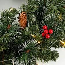 Christmas Garland Prelighted 9ft with 50 Lights, Christmas Decor with 50 Light Pine Cone Red Berries Timer for Mantle Staircase Indoor and Outdoor