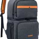 TOURIT Backpack Cooler with Double Decks, Insulated Cooling Bag for Lunch, Waterproof Lightweight for Men to Camping, Picnic, Hiking, Beach Park (2-Dark Grey)