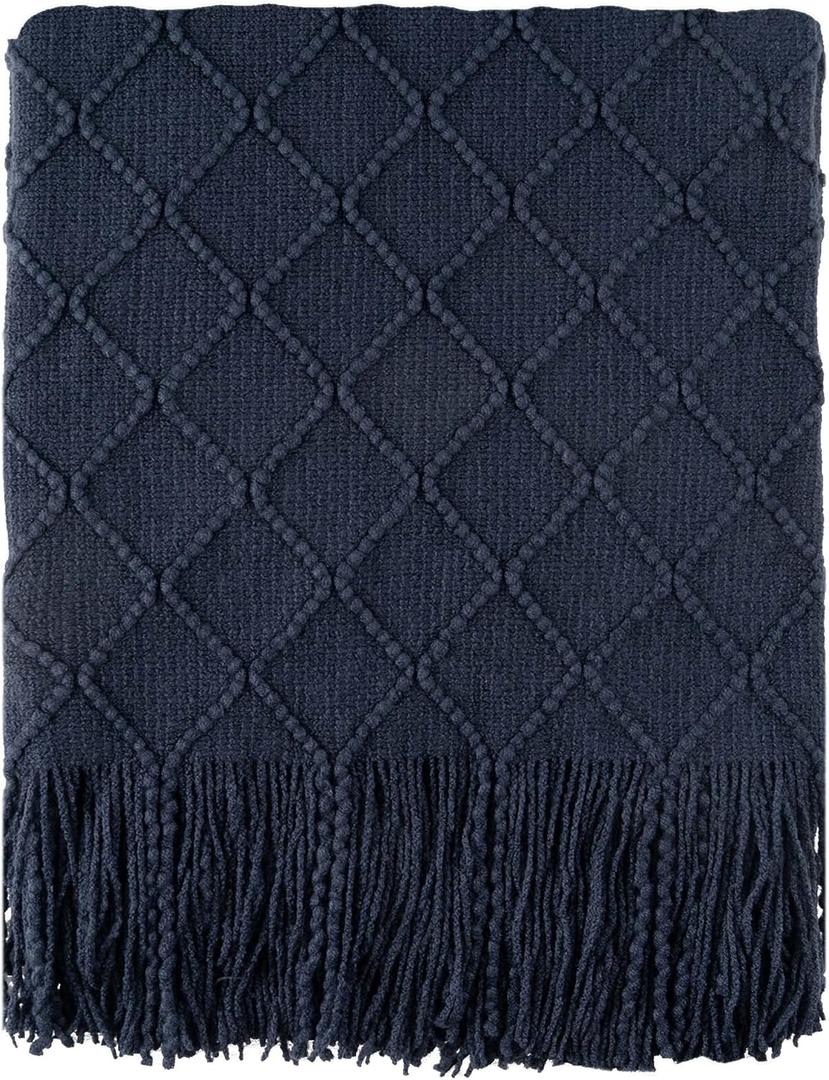 BATTILO HOME Navy Throw Blanket for Couch, Decorative Navy Blue Throw Blanket for Sofa Bed Room Decor, 50"x60"
