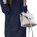 SENFURE Women Turtleneck Sweater Dress Oversized Long Sleeve Knit Pullover Fall Sweater Short Dresses (Large, Royal Blue)