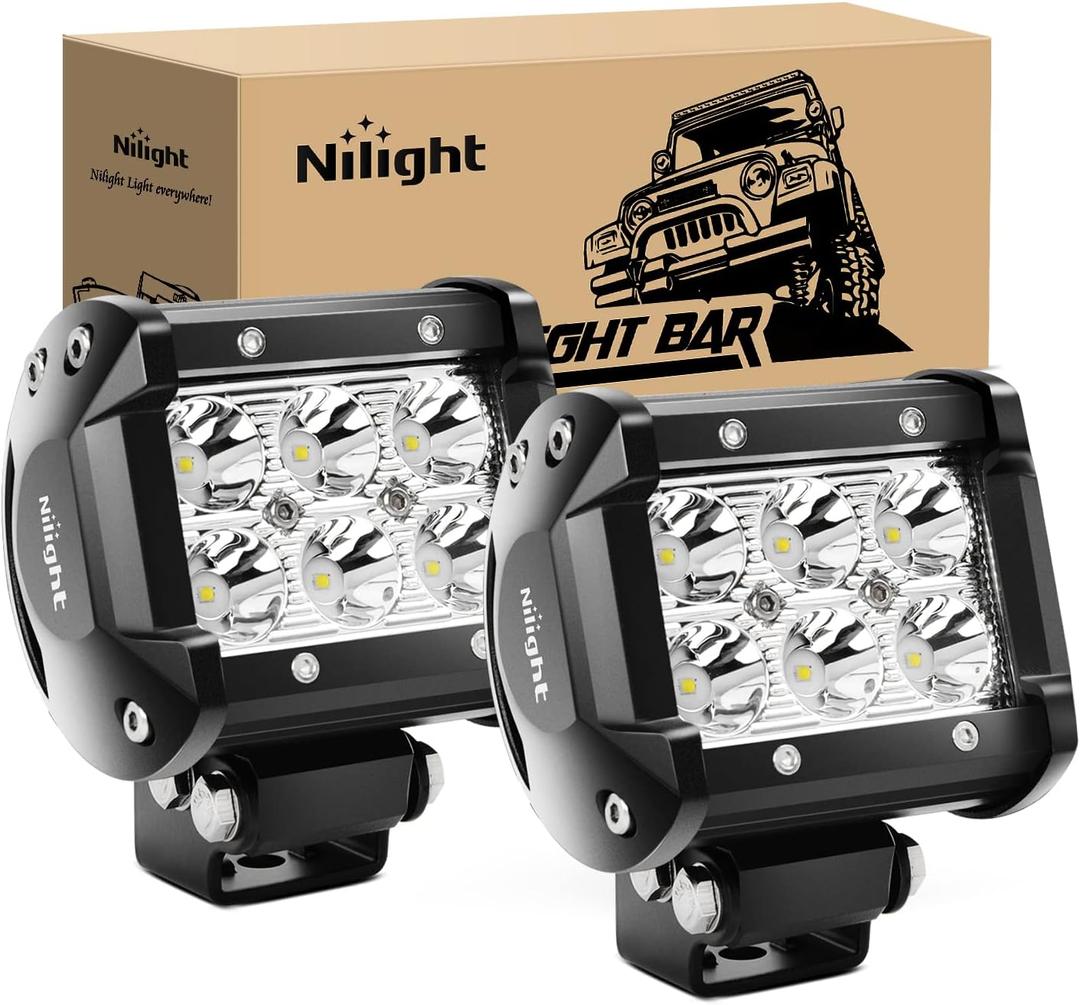 Nilight Led Pods 2Pcs 18W 1260LM Spot Off Road Lights Super Bright Driving Fog Boat Lamp Work Lighting Bar for Trucks Van Camper Wagon Car Pickup Golf Cart ATV UTV SUV Boat 4x4 (White)