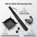 Shoe Spoon Long Handle & Leather Tray Set, Black 5-Piece Entryway Organizer with Self-Adhesive Hooks & Slipper Hanger | for Men, Nightstand, Bathroom, Bedroom