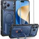 FNTCASE for iPhone 17 Pro Case: [360 Spin Magnetic Ring Kickstand] [Compatible for MagSafe] [Screen Protector] Heavy Duty Military Grade Protection Protective Phone Case with Stand Blue