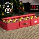 ZOBER Underbed Christmas Ornament Storage Box - Stores 120 3" Ornaments, With Dividers - Tear Proof 600D Oxford Fabric, Ornament Organizer Storage Box, Durable Christmas Containers Holder - Red