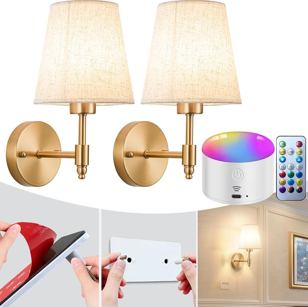 YHCDLAMP Peel and Stick Wall Sconces, No Drilling Stick On Wall Sconce, Wireless Battery Operated Wall Lights, Adhesive Wall Lamp with 10000mAh Battery Bulb for Bedroom Living Room Decor, One Size