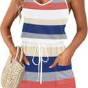 AUSELILY Womens Summer Dresses Sleeveless Spaghetti Strap Beach Cover up Drawstring Waist Mini Short Dress with Pockets (XXL)