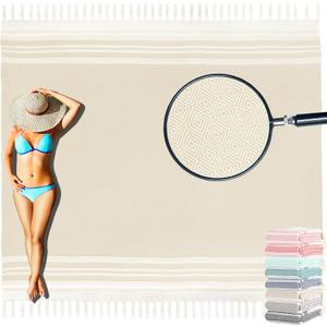 Oversized Turkish Beach Towel Blanket Cotton Giant XL Sandproof Towels Huge Linen XXL Extra Large Big Throw Quilt Blankets for Adults Cloud Travel Camping Glamping Accessories Essentials (Extra Large 82"x88"208x224cm, Beige)