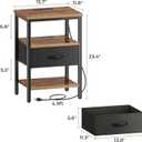 SUPERJARE Nightstand with Charging Station, Bed Side Table with Adjustable Fabric Drawer, Night Stand for Bedroom, 3-Tier Storage End Table, for Living Room, Rustic Brown and Black