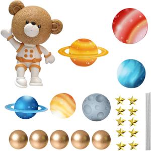 Bear Cake Toppers Space Balls Cake Decorations for Baby Shower Bear Themed Birthday Party Decorations (Space bear)