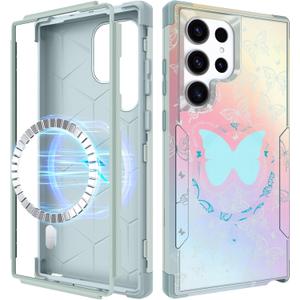 for Samsung Galaxy S24 Ultra Case - [Compatible with MagSafe] Women Girls Cute Magnetic Protective Phone Cover Girly Butterfly Pretty Heavy Duty Shockproof Funda para Samsung S24 Ultra Cases