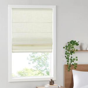 Madison Park Kyler Cordless Roman Shades - Single Panel, Lightweight Linen Blend Fabric, Natural Design, Easy Installation, Light Filtering Window Blind, Bedroom, Living Room Decor 27"W x 64"L Ivory