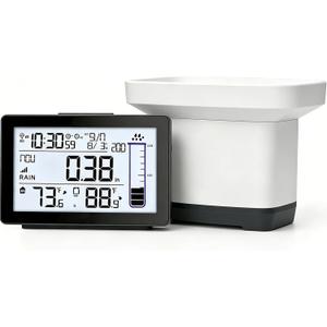 Digital Rain Gauge Outdoor with Thermometer, Self-Emptying Wireless Rain Gauges Outdoors Best Rated, Freeze Proof Automatic Rain Measure Gauge for Yard, High Precision Electronic Rain Collector