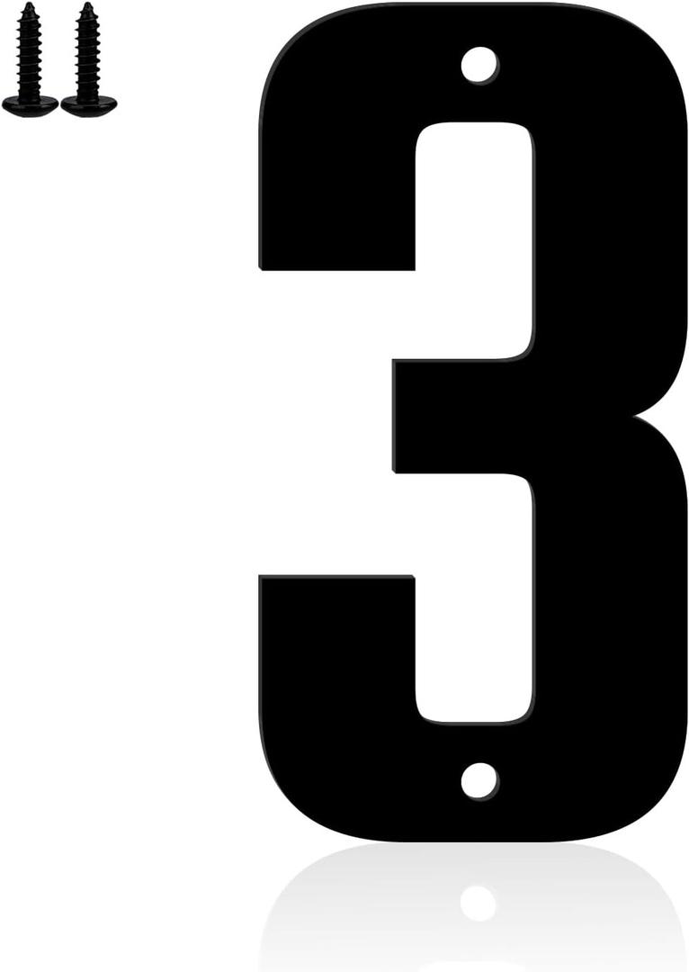 3 x 5" Aluminum House Numbers, Black Metal Address Door Numbers, Metal House Address Number for Outside, Modern Apartment Street Mailbox Number (3)