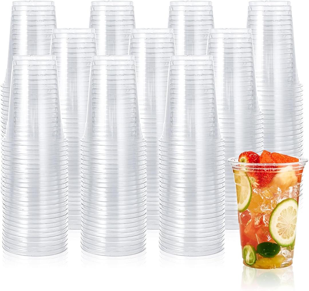 Lilymicky 1000 Pack 16 oz Clear Plastic Cups, PET Disposable Drinking Cups, Crystal Clear, Perfect for Ice Coffee, Smoothie, Soda, or Any Cold Drinks