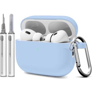 For AirPods Pro 3 Case (2025) with Cleaner Kit, Compatible with Airpods Pro 3rd Generation Case (USB-C Cable) with Keychain for Women and Men,Sky Blue