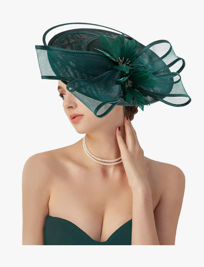 dressfan Womens Church Derby Fascinator Hats,20s 50s Linen Feather Vintage Feather Wedding Tea Party Derby Hats